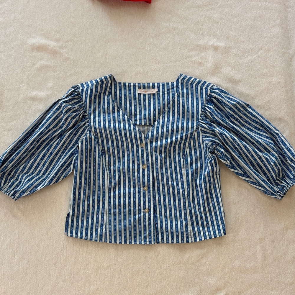 Tory Burch Blue and White Striped Blouse